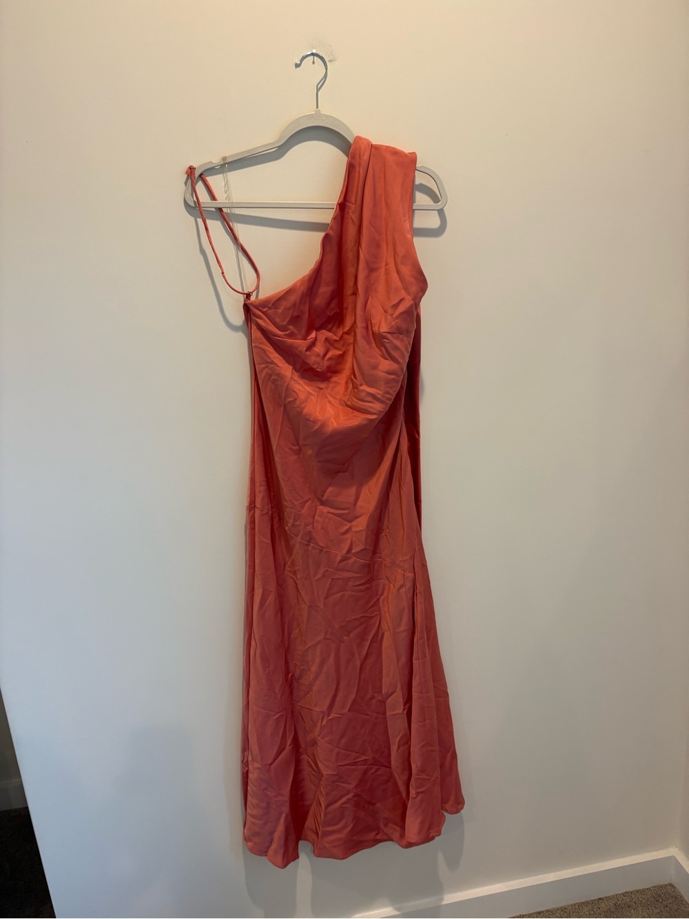 fab'rik One-Shoulder Coral-Orange Satin Dress